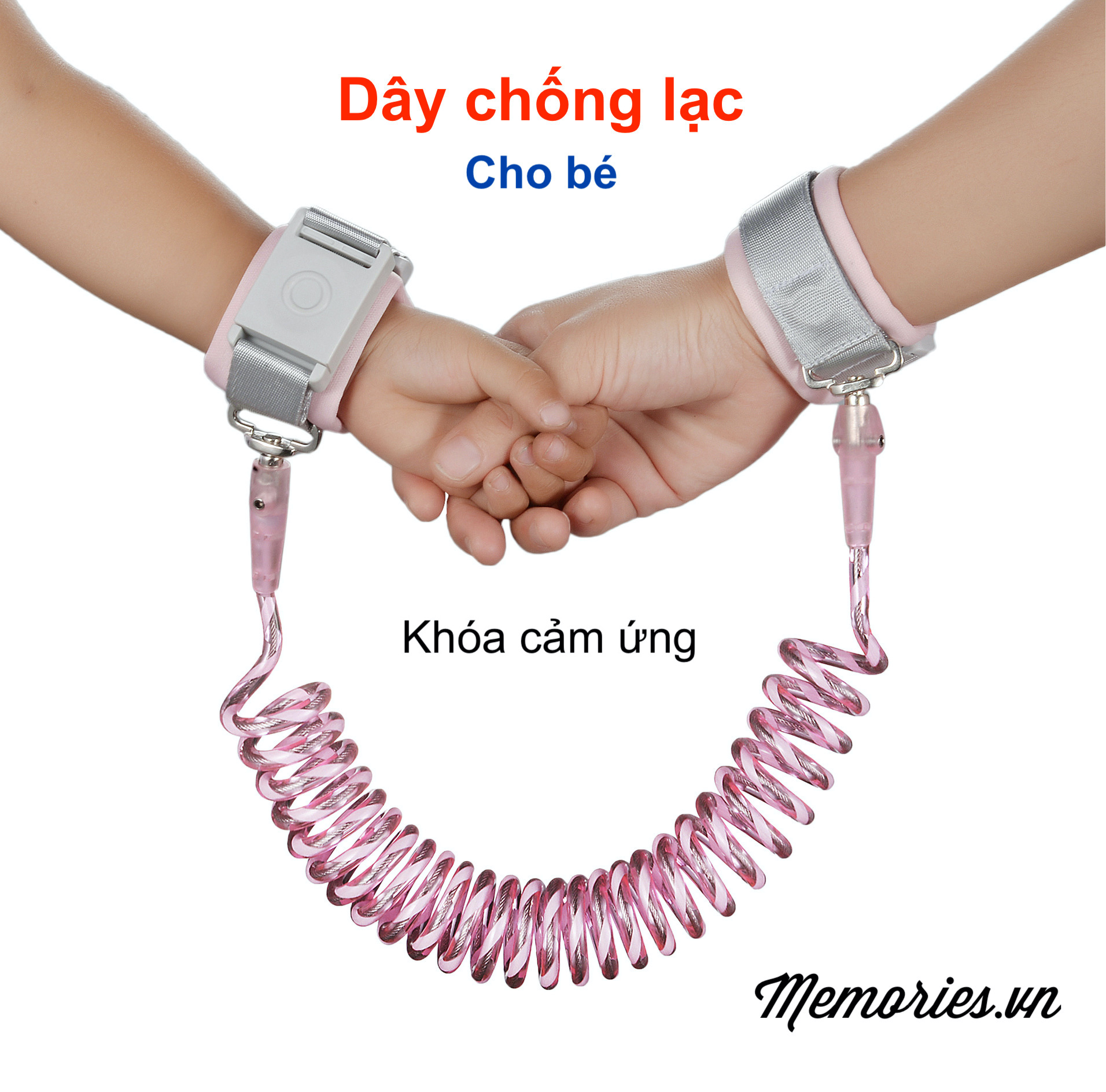 Dây dắt bé chống lạc lõi thép không gỉ khóa cảm ứng - Vòng dây đeo tay giữ trẻ an toàn cao cấp
