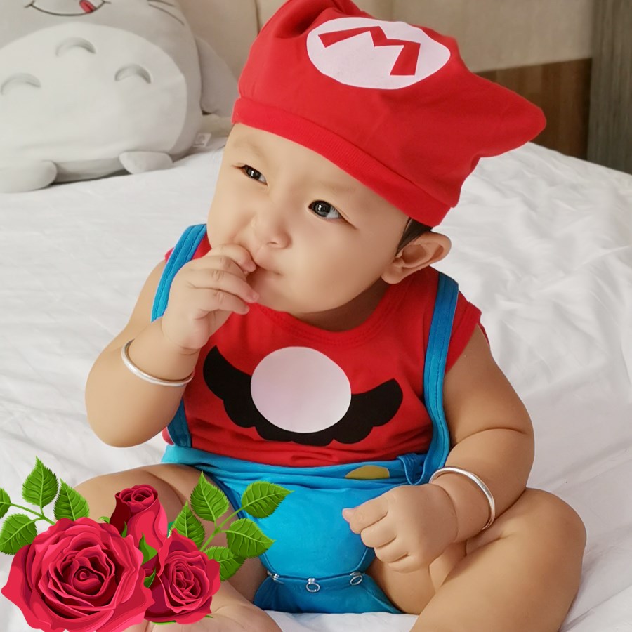 Bộ quần áo trẻ em ninja rùa, chó đốm, siêu nhân, trái cây, dâu, dứa, dưa hấu, con mèo, thể thao, đầu bếp, học sinh, phi công, bác sĩ, cao bồi, mario, công tử, con dê, gấu pool, chú voi