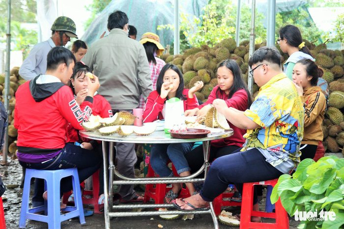 Ăn Sầu Riêng nhả hạt tại chổ đang thu hút hàng ngàn thực khách đến đây tham quan thưởng thức