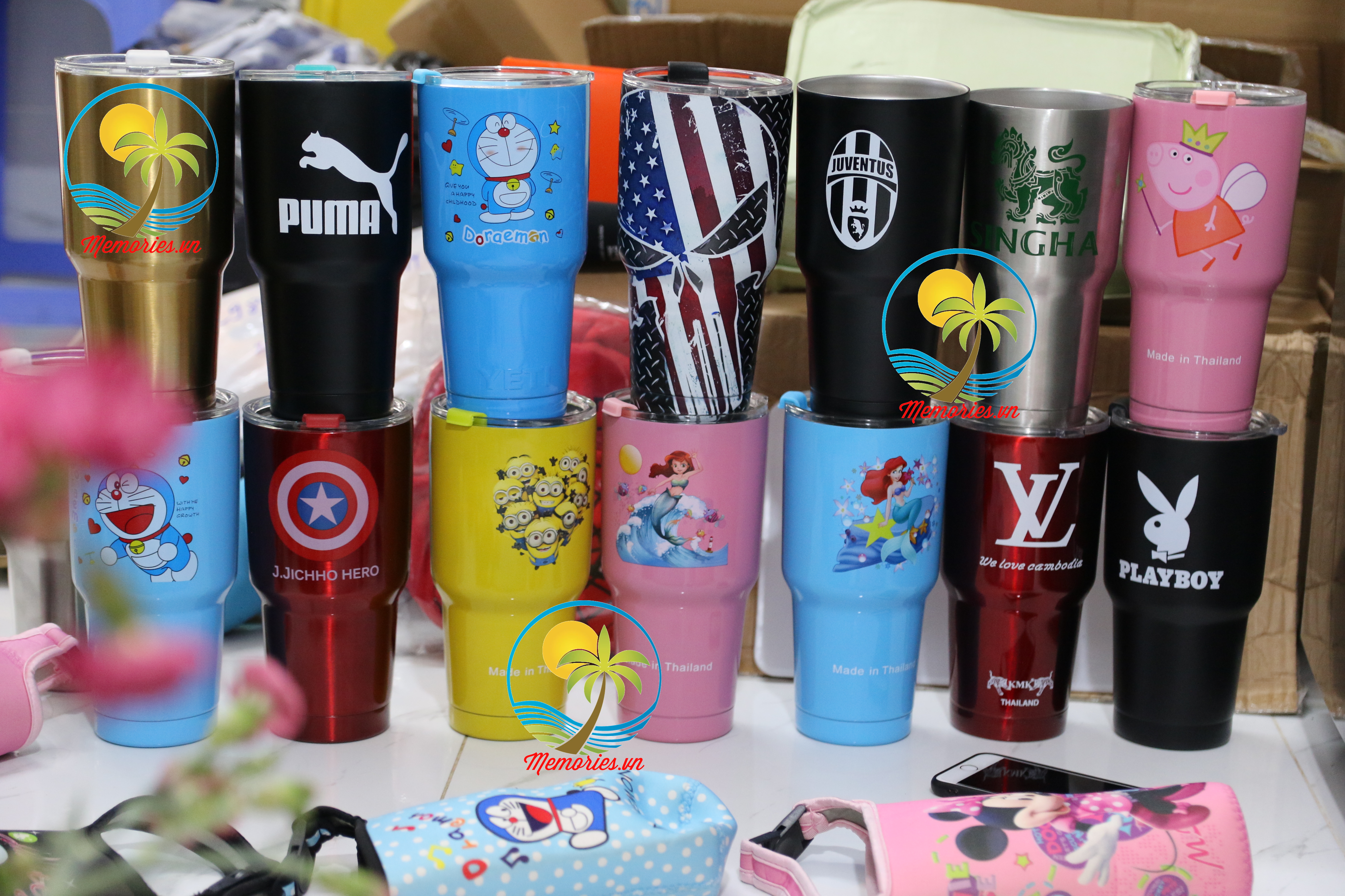 Ly giữ nhiệt Yeti Thái Lan 900ml, micky, doraemon, đội bóng, Cucci, Totoro, Apple, nàng tiên cá, MU, Chealsea, Minion, Captain Bình cách nhiệt