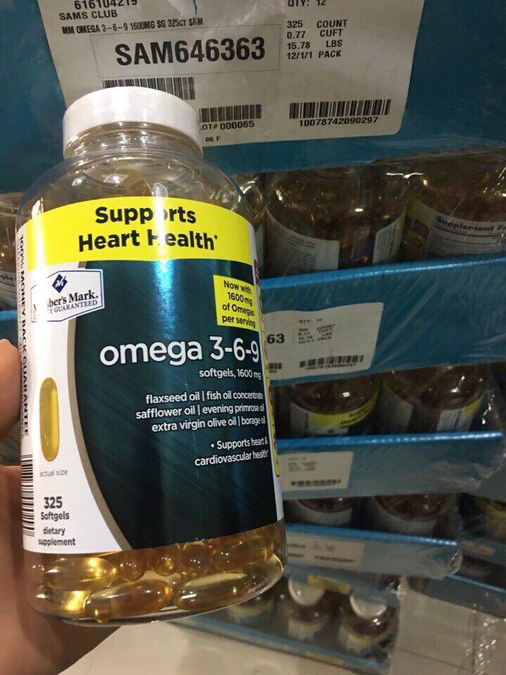 Viên uống dầu cá OMEGA 3-6-9 SUPPORTS HEART HEALTH 1600MG 325 VIÊN của Mỹ 