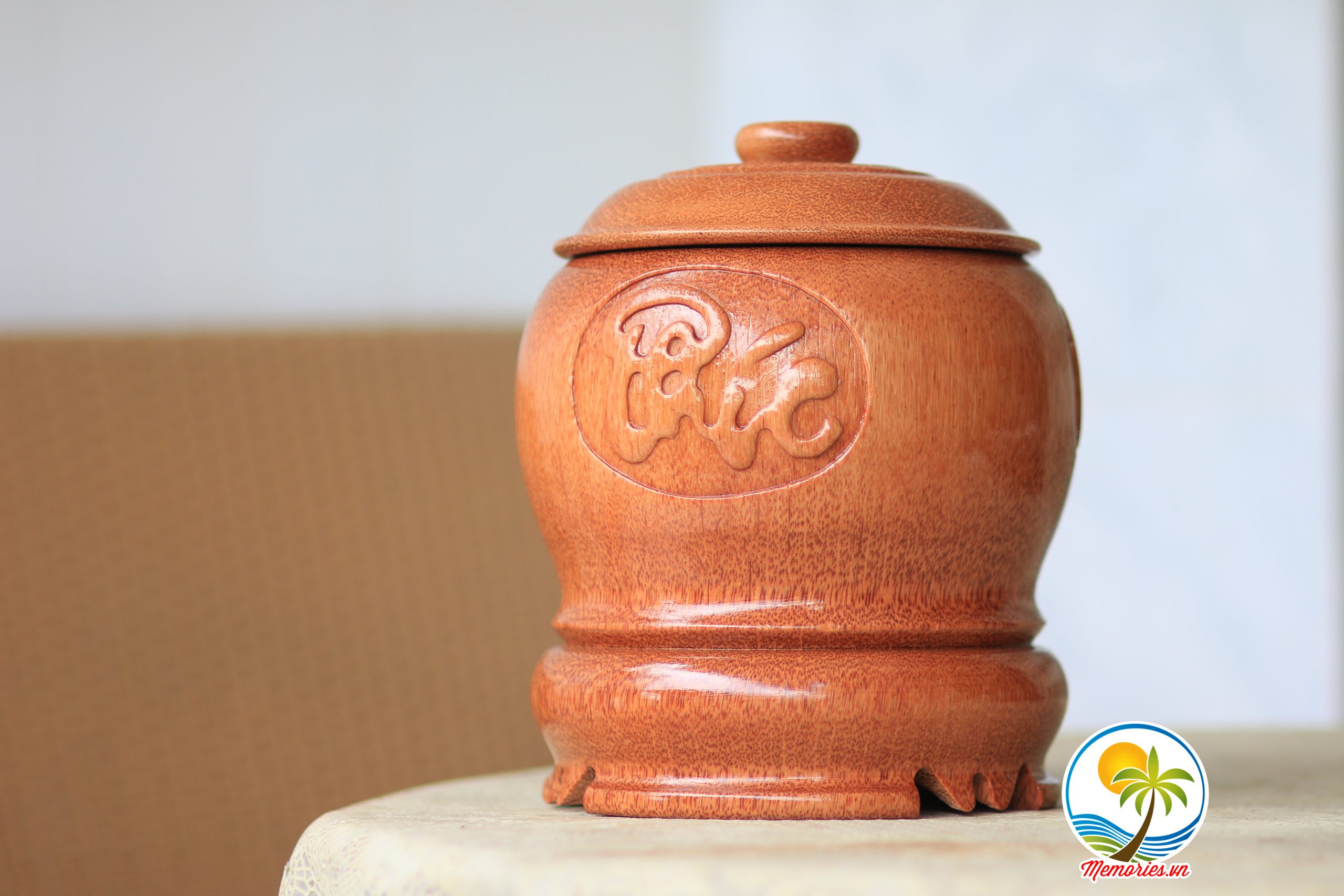Vỏ Giữ Ấm Bình Trà Điêu Khắc "Phúc - Lộc - Thọ" Tinh Xảo Bằng Gỗ Dừa - Quà Tặng Trang Trí Handmade - Decor Craft Gifts Shop
