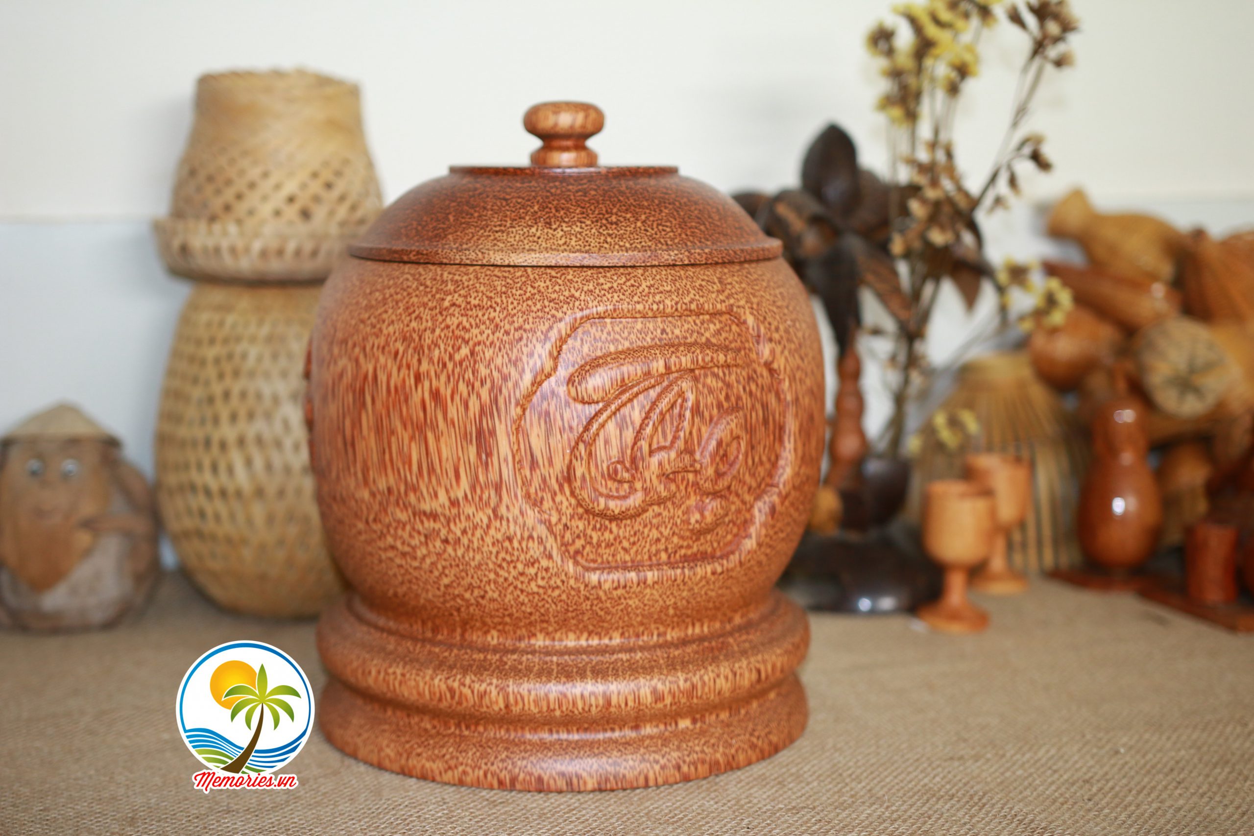 Vỏ Giữ Ấm Bình Trà Điêu Khắc "Phúc - Lộc - Thọ" Tinh Xảo Bằng Gỗ Dừa - Quà Tặng Trang Trí Handmade - Decor Craft Gifts Shop