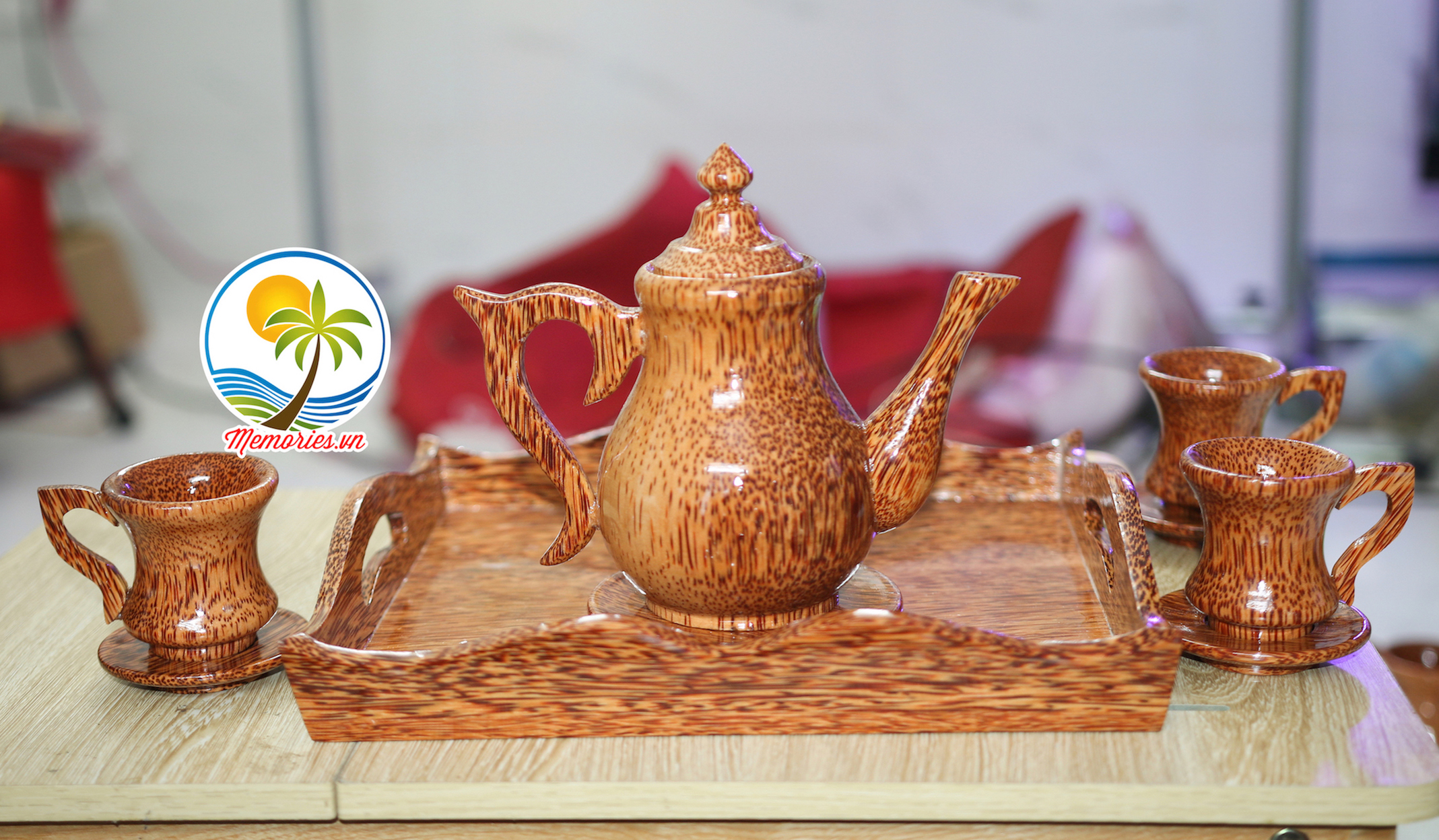 Bộ Bình Trà Cổ Cao / Khay Rượu Bằng Gỗ Dừa - Quà tặng lễ Tết / trang trí handmade - Decor Craft Gifts Shop