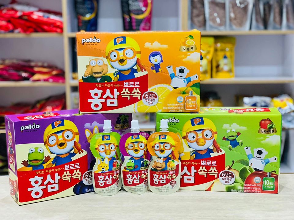 Hồng sâm Paldo Hàn Quốc 100ml x10 gói (3 Loại Cam , Nho , Táo)