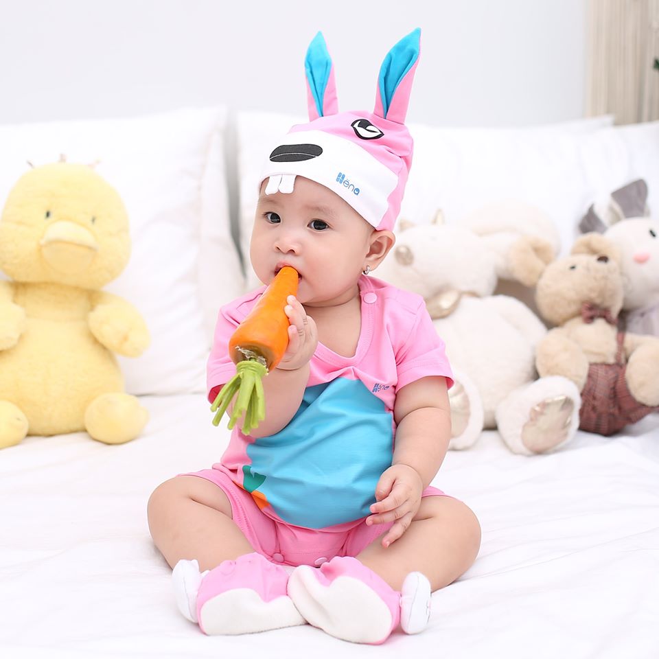 Quần Áo Body Thú Thỏ Hồng Cho Bé - Dòng Cotton Cao Cấp (Kèm Nón + Vớ)