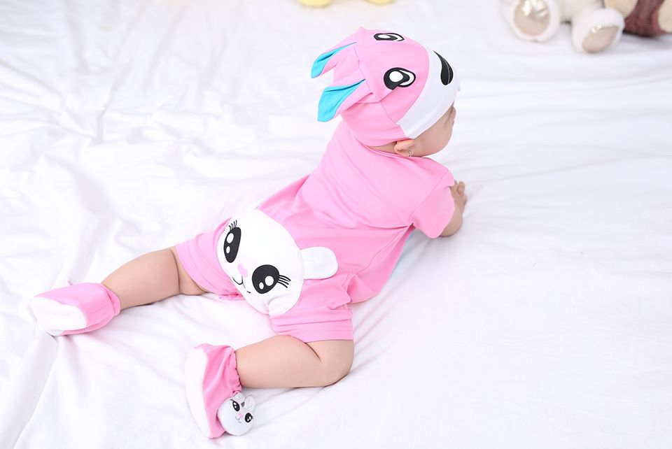 Quần Áo Body Thú Thỏ Hồng Cho Bé - Dòng Cotton Cao Cấp (Kèm Nón + Vớ)