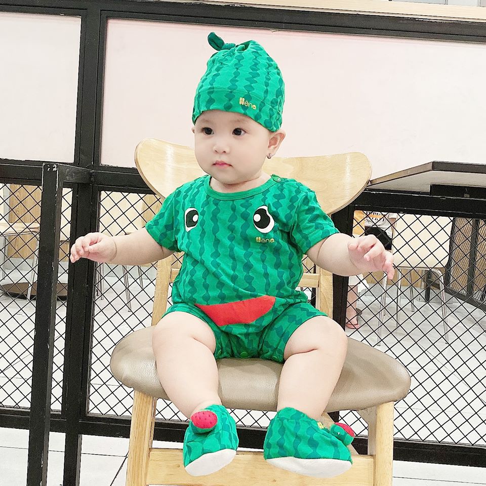Quần Áo Body Quả Dưa Hấu Cho Bé Từ 4-15kg - Dòng Cotton Cao Cấp 4 Chiều (Kèm Nón + Vớ)