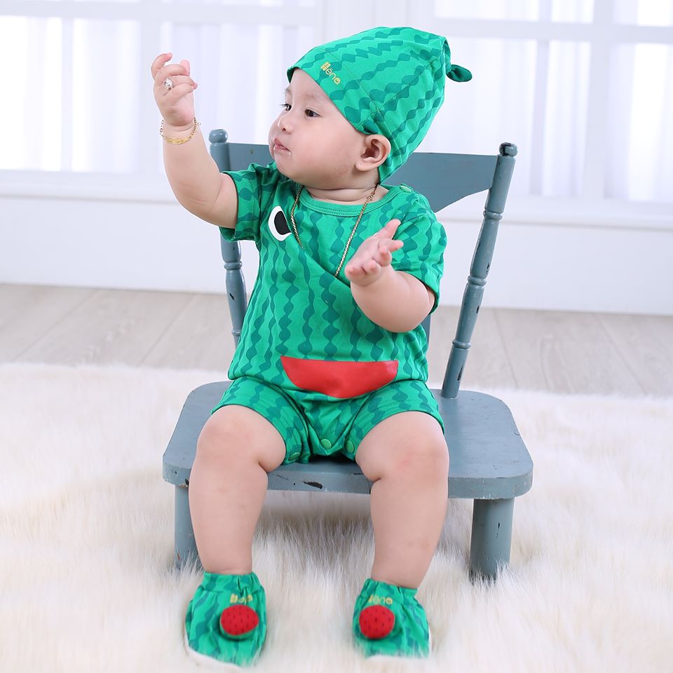 Quần Áo Body Quả Dưa Hấu Cho Bé Từ 4-15kg - Dòng Cotton Cao Cấp 4 Chiều (Kèm Nón + Vớ)
