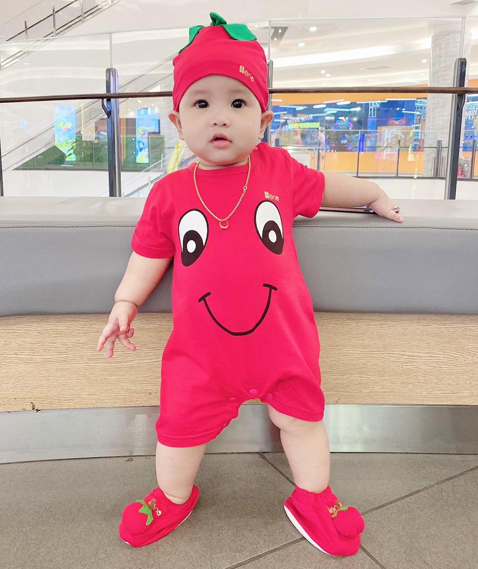 Quần Áo Body Quả Cà Chua Cho Bé Từ 4-15kg - Dòng Cotton Cao Cấp 4 Chiều (Kèm Nón + Vớ)