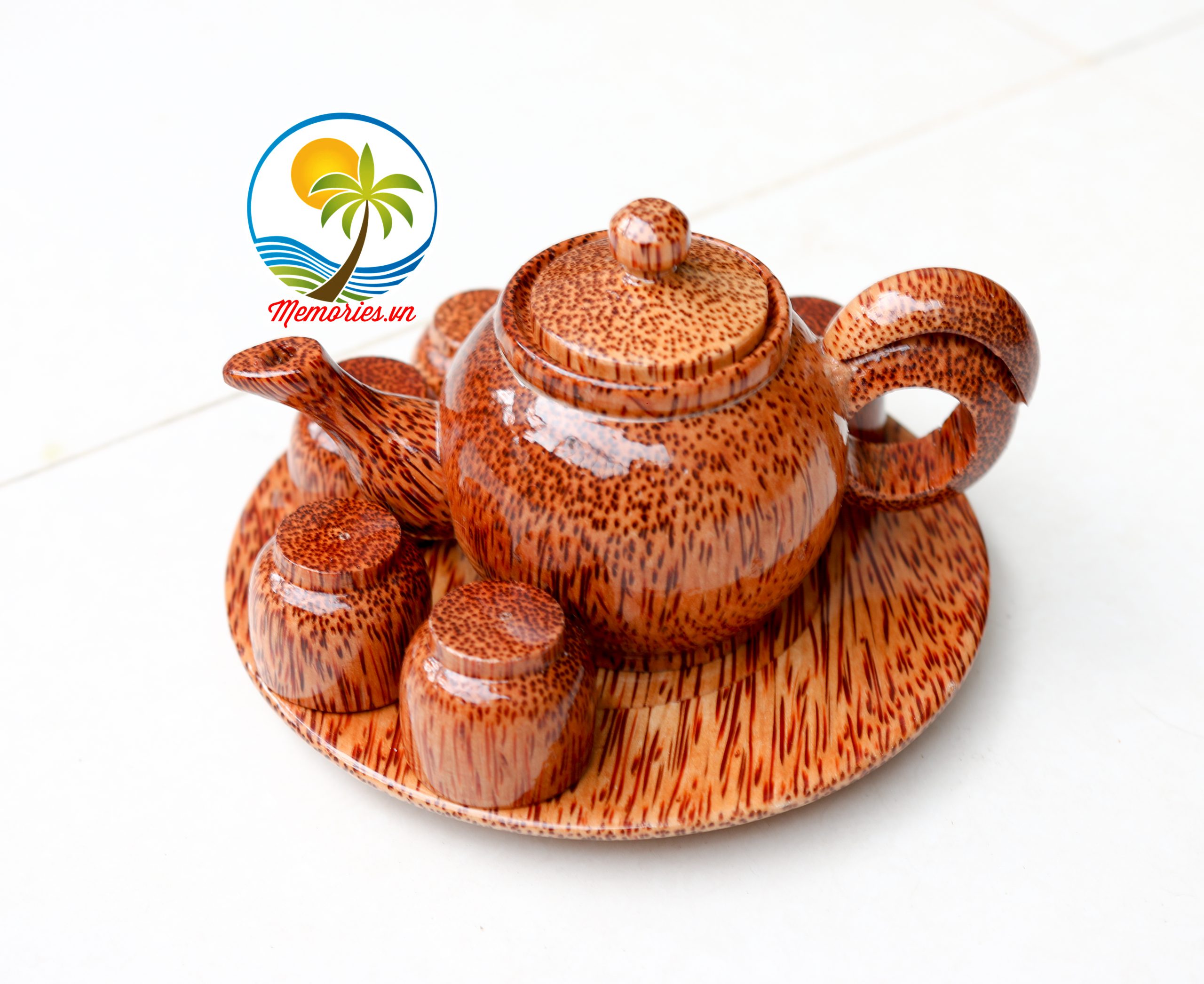 Bộ Bình Trà Bằng Gỗ Dừa Khay Hình Tròn - Quà tặng trang trí handmade - Decor Craft Gifts Shop