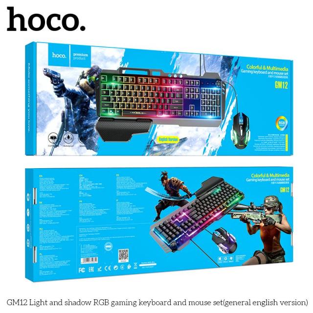 Bộ Bàn Phím Và Chuột Gaming Hoco GM12 Chơi Game Có Dây - Có Đèn Nền LED RGB Tùy Chỉnh Chế Độ Đèn