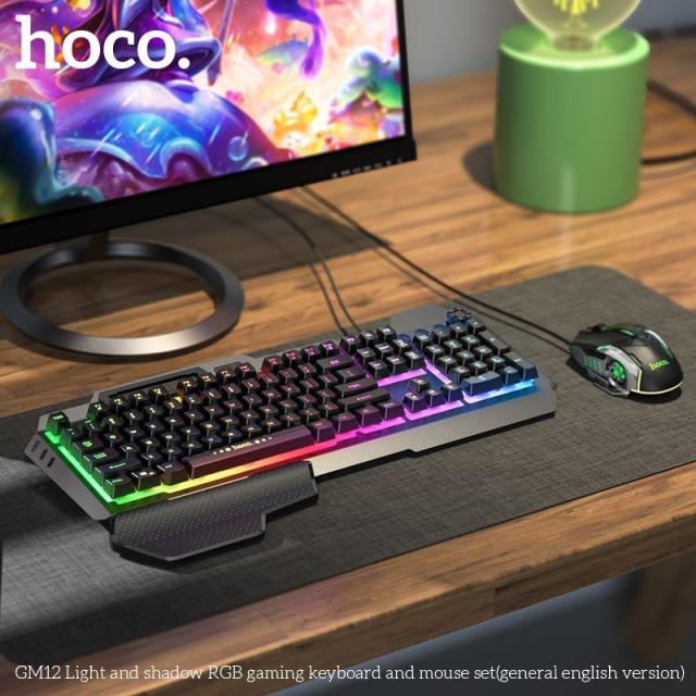 Bộ Bàn Phím Và Chuột Gaming Hoco GM12 Chơi Game Có Dây - Có Đèn Nền LED RGB Tùy Chỉnh Chế Độ Đèn