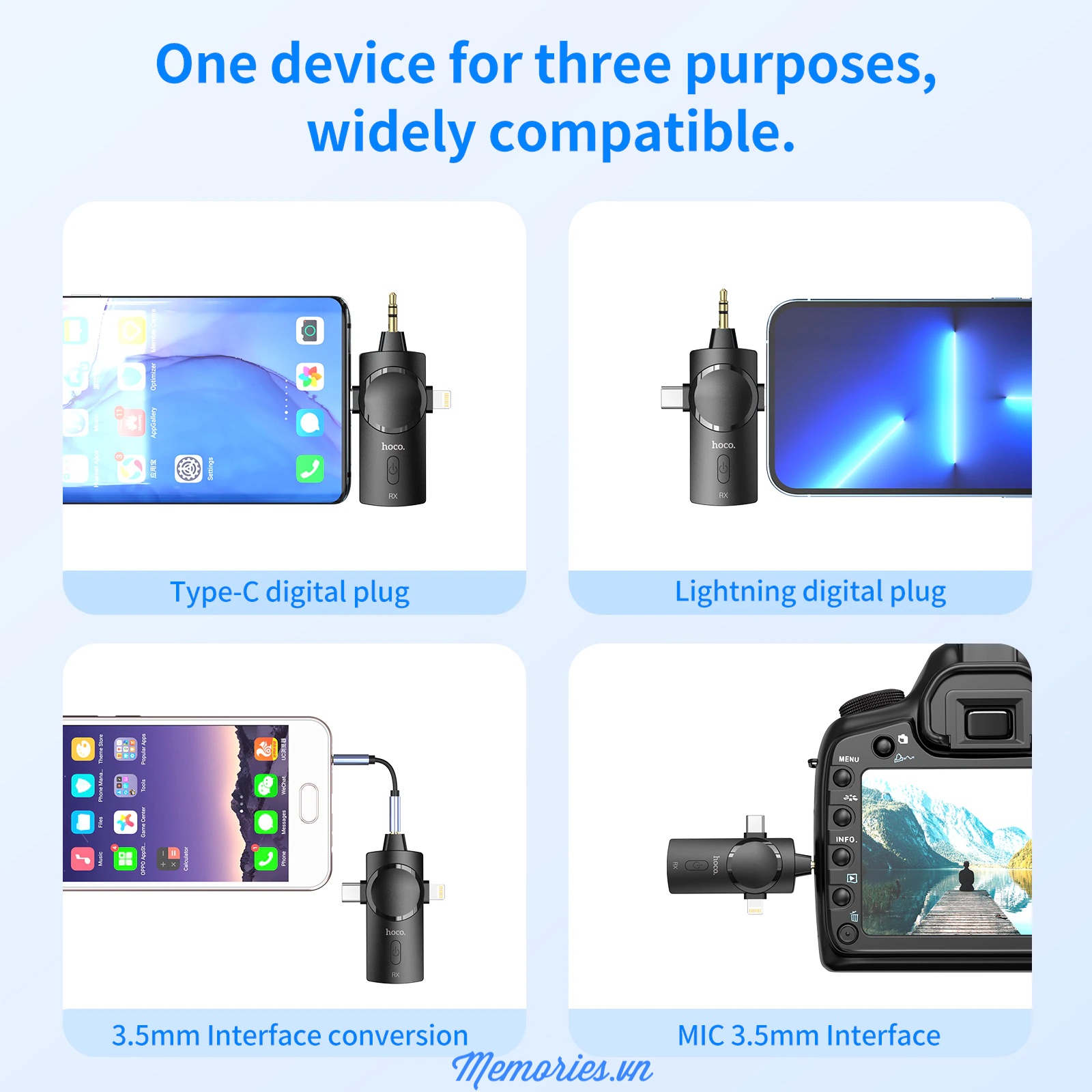 Micro thu âm không dây Hoco S31 3 in 1 (Lightning / Type C / audio) / S19 ENC khử noise Bluetooth 5.0 cho điện thoại, tai nghe chính hãng, quay video