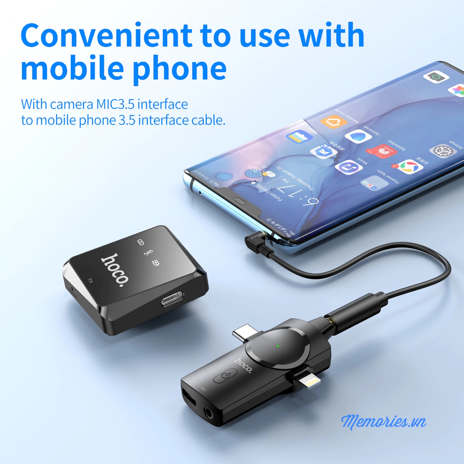 Micro thu &acirc;m kh&ocirc;ng d&acirc;y Hoco S31 3 in 1 (Lightning / Type C / jack audio 3.5) c&agrave;i &aacute;o ch&iacute;nh h&atilde;ng cho điện thoại, m&aacute;y ảnh