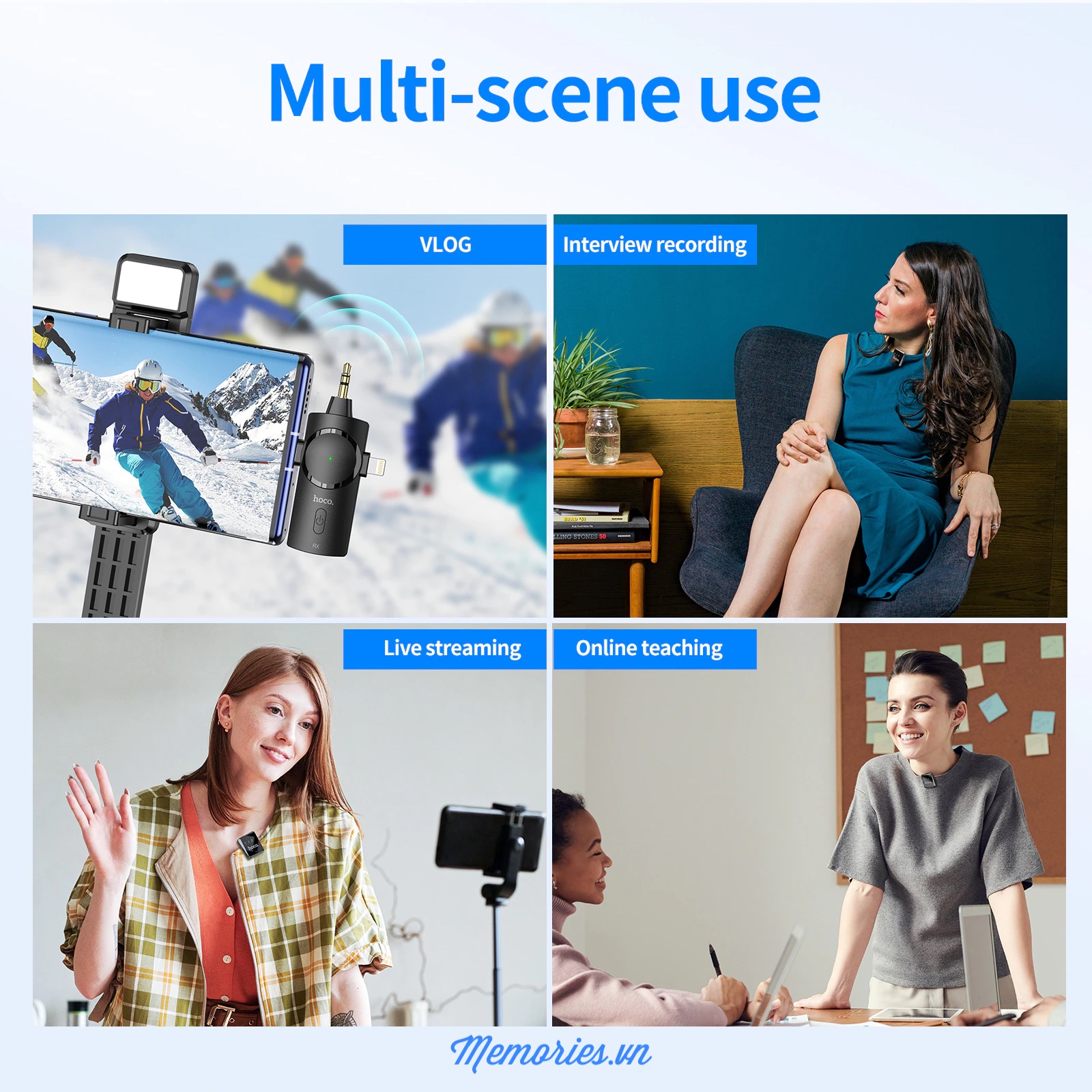 Micro thu âm không dây Hoco S31 3 in 1 (Lightning / Type C / audio) / S19 ENC khử noise Bluetooth 5.0 cho điện thoại, tai nghe chính hãng, quay video