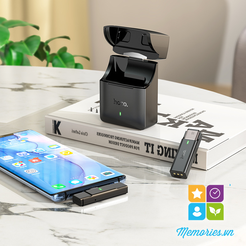 Micro kh&ocirc;ng d&acirc;y Hoco S31 cổng USB type C / Lightning c&agrave;i &aacute;o cho điện thoại, iPhone, iPad - quay video, livestream, học online