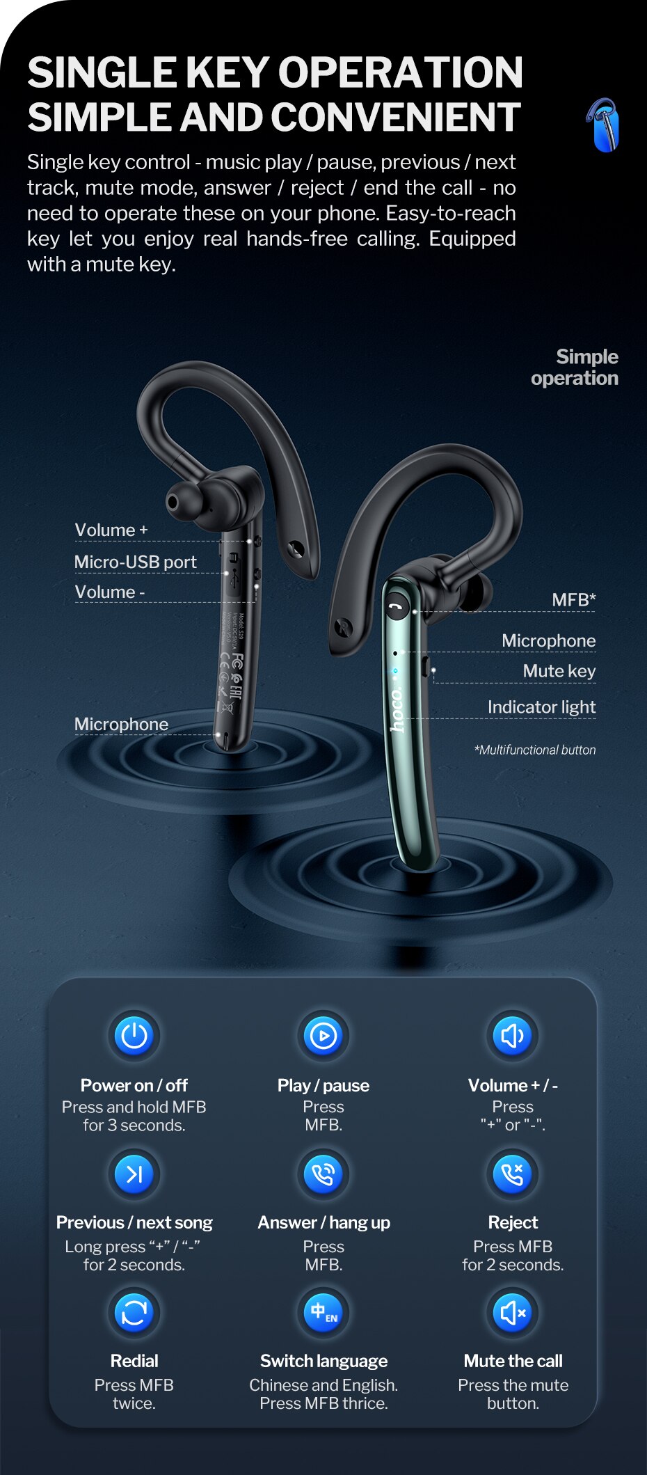 Micro thu &acirc;m kh&ocirc;ng d&acirc;y Hoco S31 cổng USB type C / Lightning c&agrave;i &aacute;o + Hoco S19 Bluetooth 5.0 ENC giảm ồn ch&iacute;nh h&atilde;ng cho điện thoại, iPhone, iPad - quay video, livestream, học online