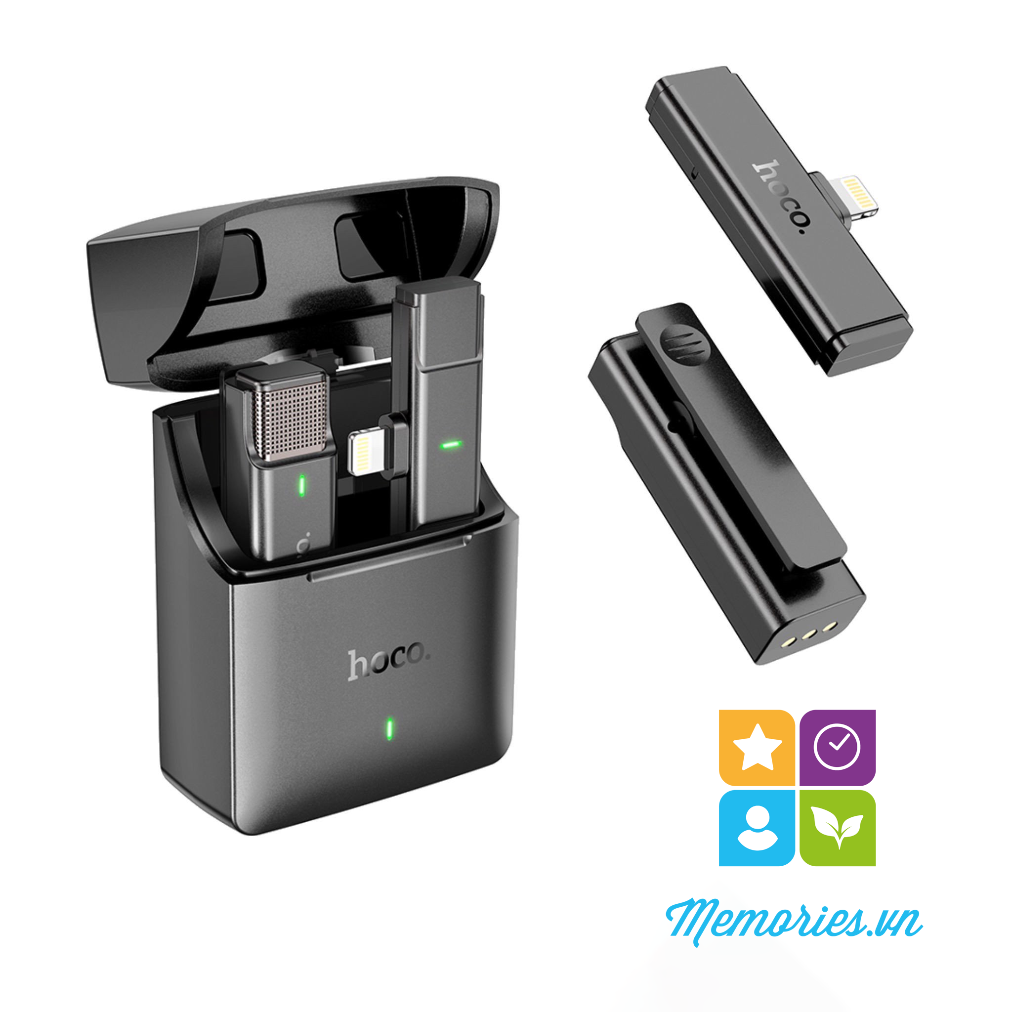 Micro kh&ocirc;ng d&acirc;y Hoco S31 cổng USB type C / Lightning c&agrave;i &aacute;o cho điện thoại, iPhone, iPad - quay video, livestream, học online