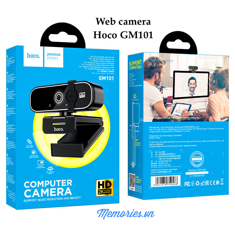 Webcam Hoco GM101 2K, Full HD 1080p kèm Mic thu âm PC, Laptop chính hãng, học online, livestream