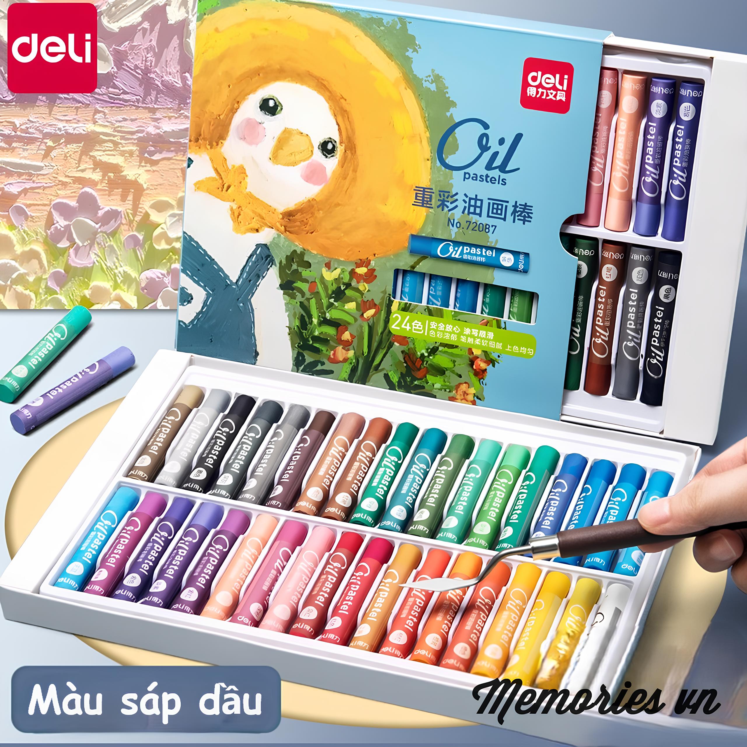 Hộp Bút Sáp Dầu Deli Chuyên Nghiệp 12-48 Màu - Soft Oil Pastels Tô Màu, Tập Vẽ Tranh cho Học Sinh, Trẻ Em 72089