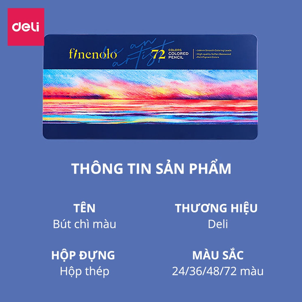 B&uacute;t Ch&igrave; M&agrave;u Deli Finenolo Gốc Dầu Cao Cấp Hộp Thiếc 24/36/48/72 M&agrave;u - Vẽ Thiết Kế, Ph&aacute;c Họa, T&ocirc; M&agrave;u EC122